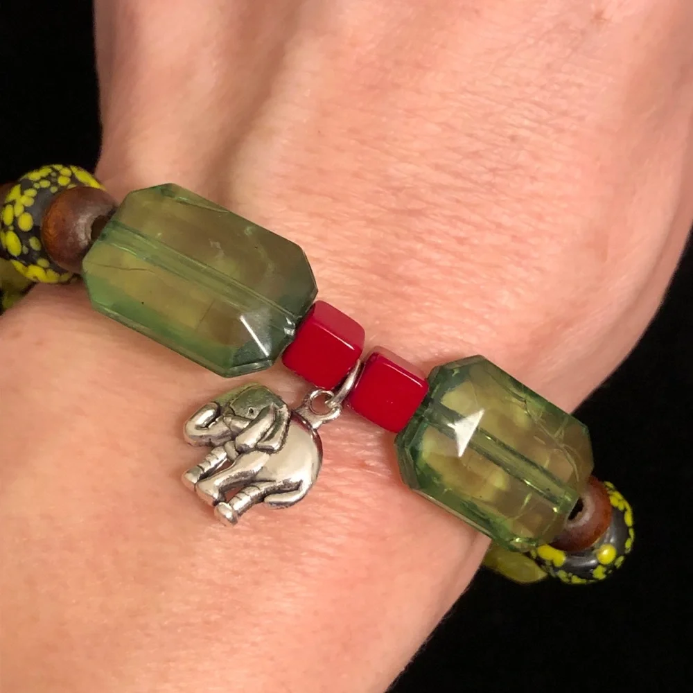 Colorful Beaded Bracelet with Elephant Charm
